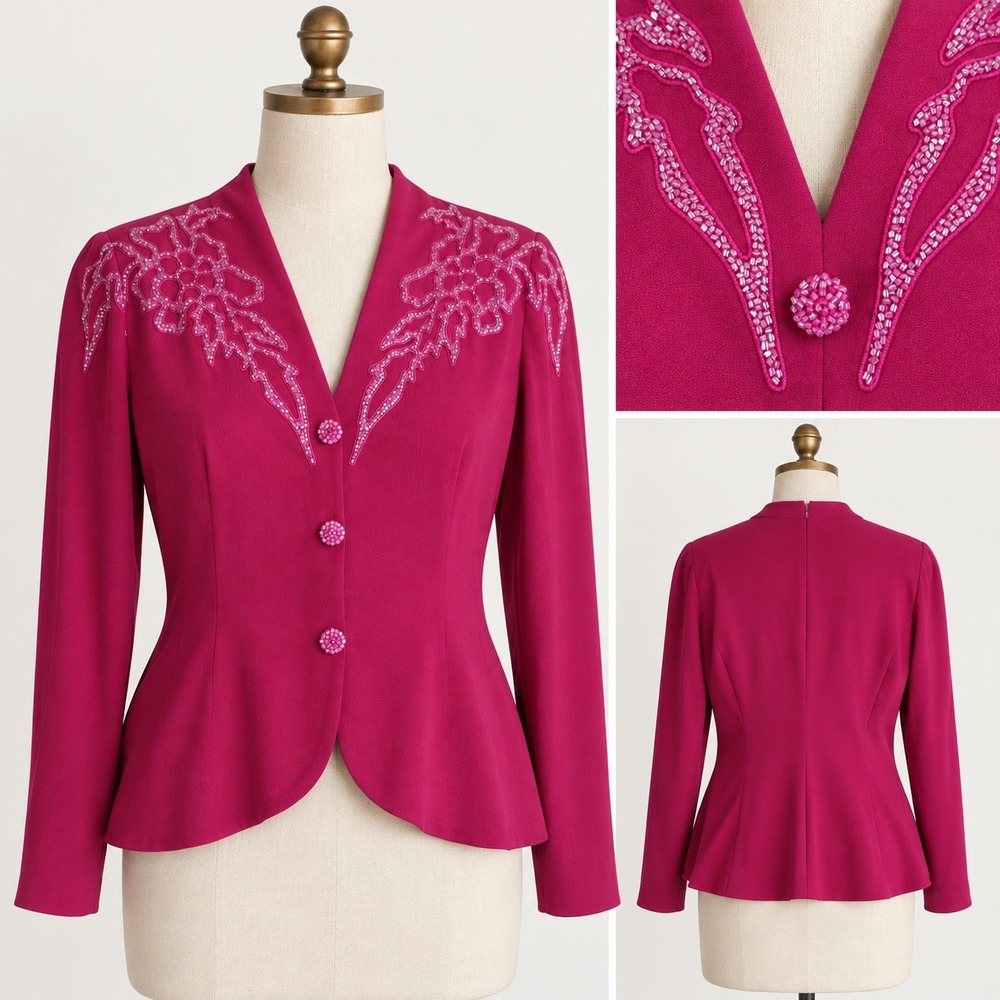 Vintage Day Mor Couture Pink Sequin‎ Jacket Sz 4 80s Disco Holiday Party